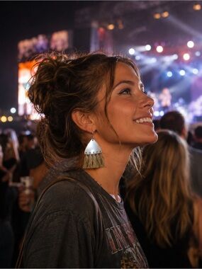 Boho Silver and Tan Tassel Earrings For Sensitive Ears